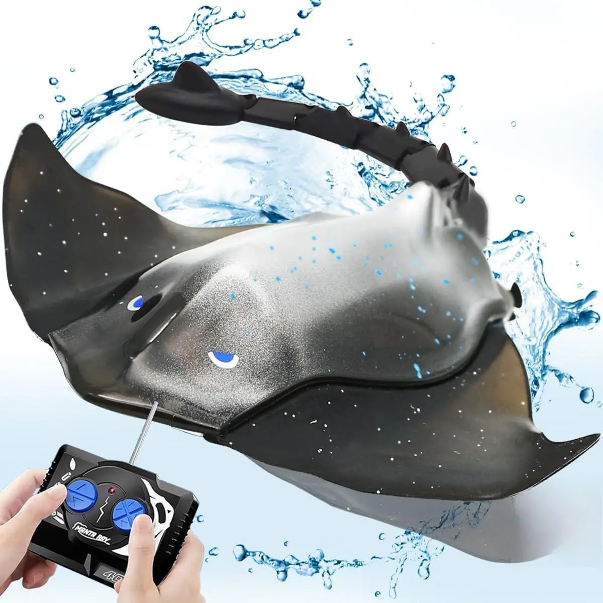 RC Bionic Rubber Wings Lifelike Stingray Pool Toy - Waterproof, Lights in Water, Rechargeable, Remote Control, Bathtub/Summer Pool Use, Great Gift for 8-12 Year Kids, Black