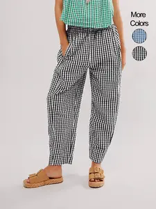 Women's Checkered Straight Pants for a Slim Look, Versatile Commuter Style for All Seasons, Casual and Comfortable Trousers