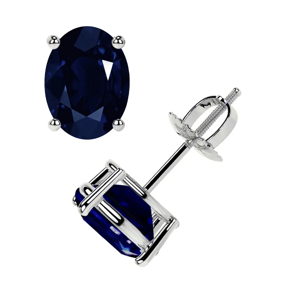 Classic Four Prong Oval Cut Blue Sapphire Stud Earrings (3.10cttw)- EBS002-8X6-AA
