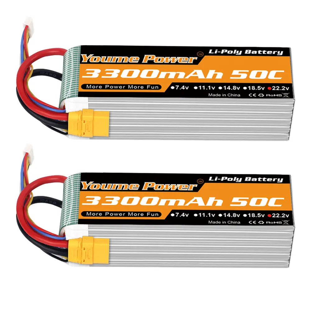 22.2V LiPo Battery 3300mAh,Lipo 6S Battery 50C XT90 Plug for RC Airplane Helicopter Quadcopter Drone Car Truck Boat Model(2 Packs)