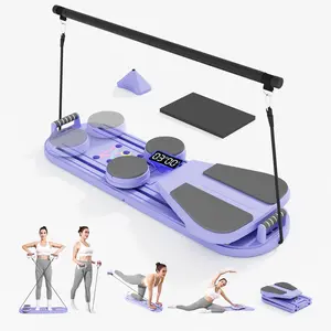 Pilates Board Reformer Premium 15in1 Upgraded Foldable, Portable Home Gym Digital Display, Resistance Bands,Balance Board and Timer - Ideal for Abs, Core and Full-Body Workout for Women