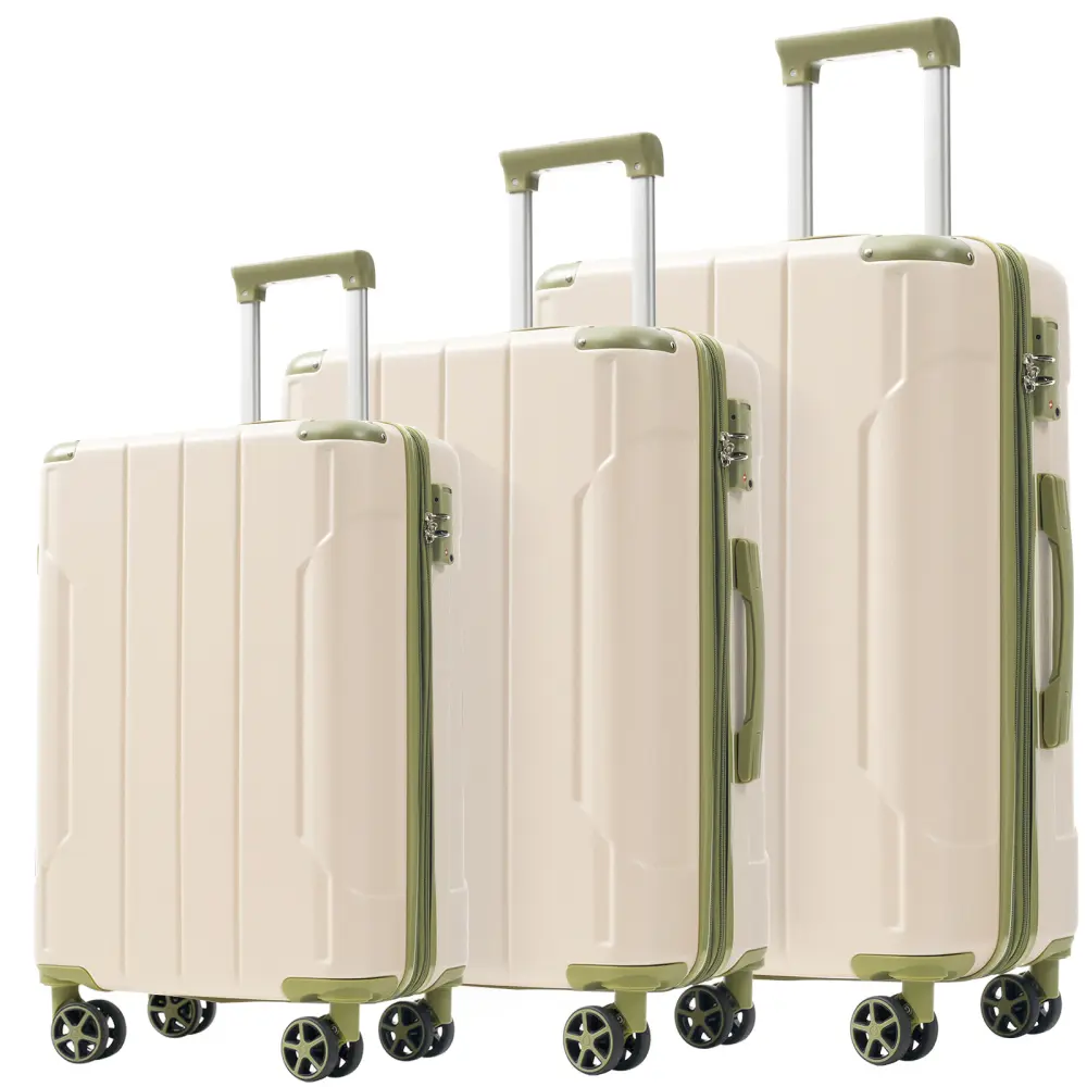 Unisex 3-Piece Expandable ABS Hard-Shell Stackable Luggage Set with 4 Spinner Wheels, TSA Lock, 20" Carry-On, 24 inch Checked, 28" Sizes for Family Travel (White Green)