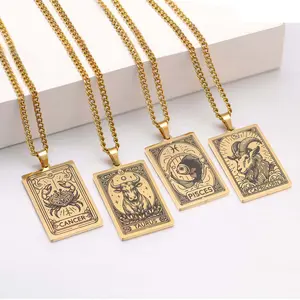 Stainless steel necklace twelve constellation necklace logo military brand pendant necklace tarot necklace ladies daily wear gift