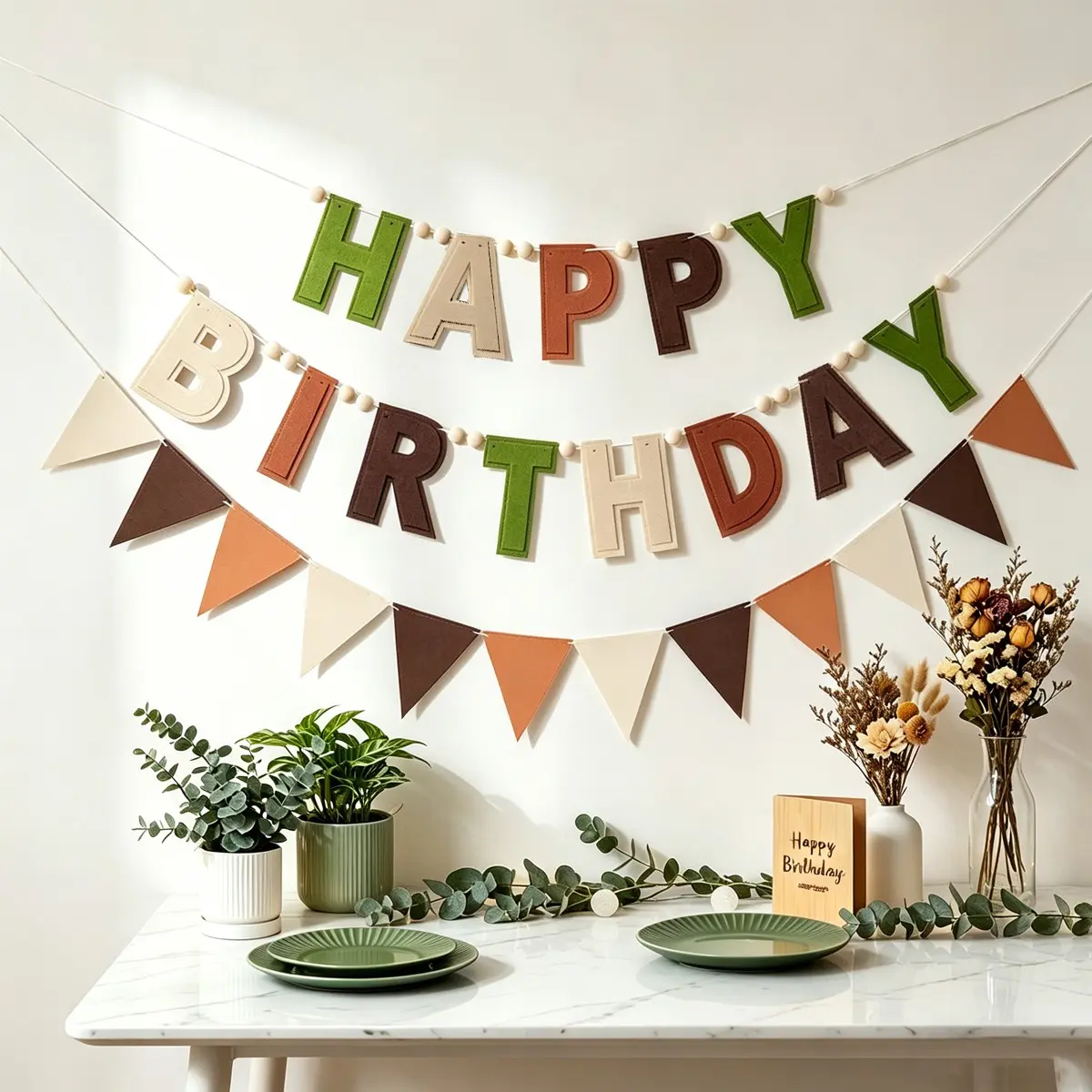 1 Set "Happy Birthday" Felt Flag with 12pcs Brown Pennant, Vintage Color Banner, DIY Self-assembly, Jungle Safari Theme Color Banner, Festival Universal Birthday Party Decoration