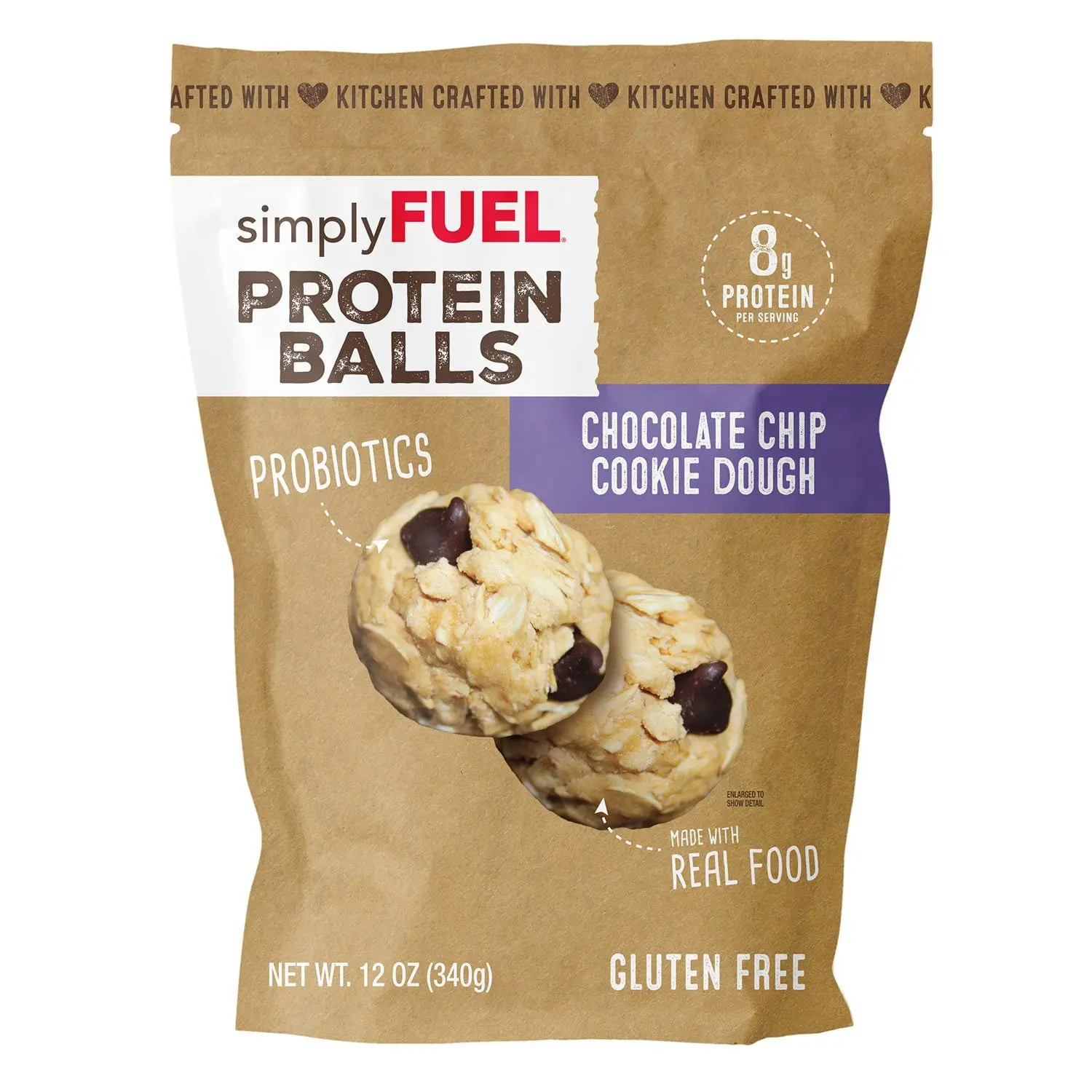 simplyFUEL Chocolate Chip Cookie Dough Protein Balls - 12oz Gluten-Free Peanut-Infused Clean Protein Snack Bag, Real-Ingredient Healthy Treats for Cupboard Storage