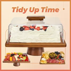 2-in-1 Cake Stand & Charcuterie Board Acacia Wood Acrylic Dome Trending Party Wedding Bakery Display