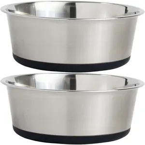Gorilla Grip Set of 2 Dog Bowls, Heavy Duty Metal Food and Water Bowl for Feeding Dogs and Cats, Dishwasher Safe, Rust Resistant Stainless Steel, BPA Free Rubber Base