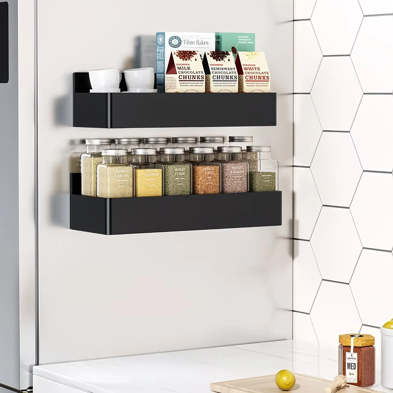Magnetic Spice Rack Organizer, Floating Shelf, Rust-Resistant Durable Magnet, Easy Installation, Storage Holder for Fridge and Oven, Refrigerator Rack, Kitchen Spice Holder