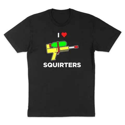 Men's Black "I Love Squirters" Novelty Graphic T-Shirt - Soft Cotton, Short Sleeve Round Neck, Taped Neck & Shoulders, Normal Type, Vibrant Digital Print, Machine Washable, Non-Peeling, Non-Fading Streetwear Clothing