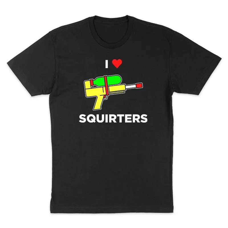 Men's Black "I Love Squirters" Novelty Graphic T-Shirt - Soft Cotton, Short Sleeve Round Neck, Taped Neck & Shoulders, Normal Type, Vibrant Digital Print, Machine Washable, Non-Peeling, Non-Fading Streetwear Clothing
