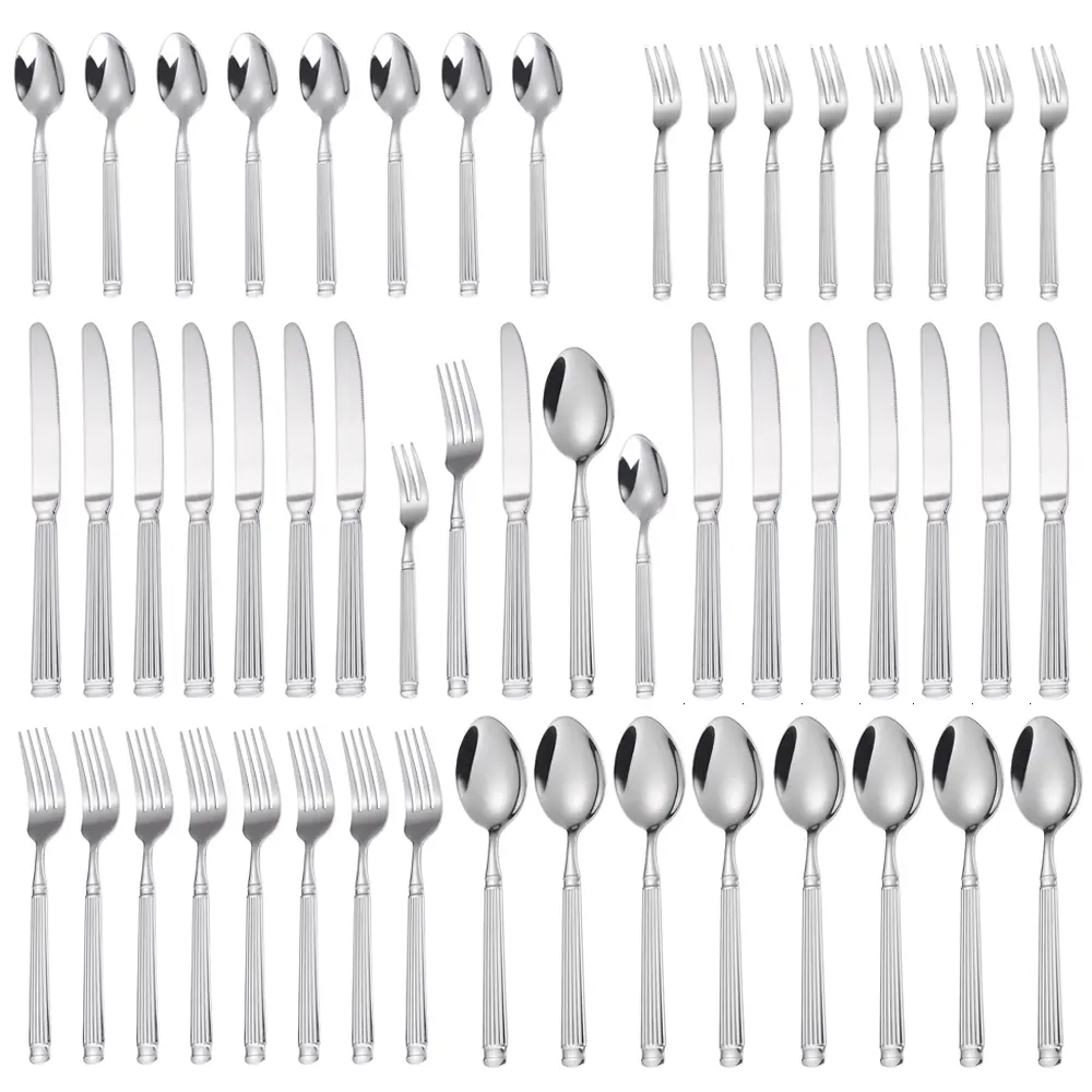 40-Piece Silverware Set for 8 Modern Flatware Set 16 Pieces 18/10 Stainless Steel Unique Roman Column Handle Cutlery Utensil Sets for Home Restaurant Dishwasher Safe Tableware Set Birthday Sturdy knife spoon set