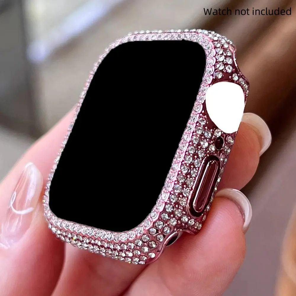 1pc Women Men Rhinestone Decor Anti-fall 2 In 1 Ultra-Thin Tempered Glass Screen Protector Watch Case, Smartwatch Accessories, For Apple Watch Case 38/40/41/42/44/45/46mm, For Series SE/11/10/9/8/7/6/5/4, Intelligent Watch Case Accessories