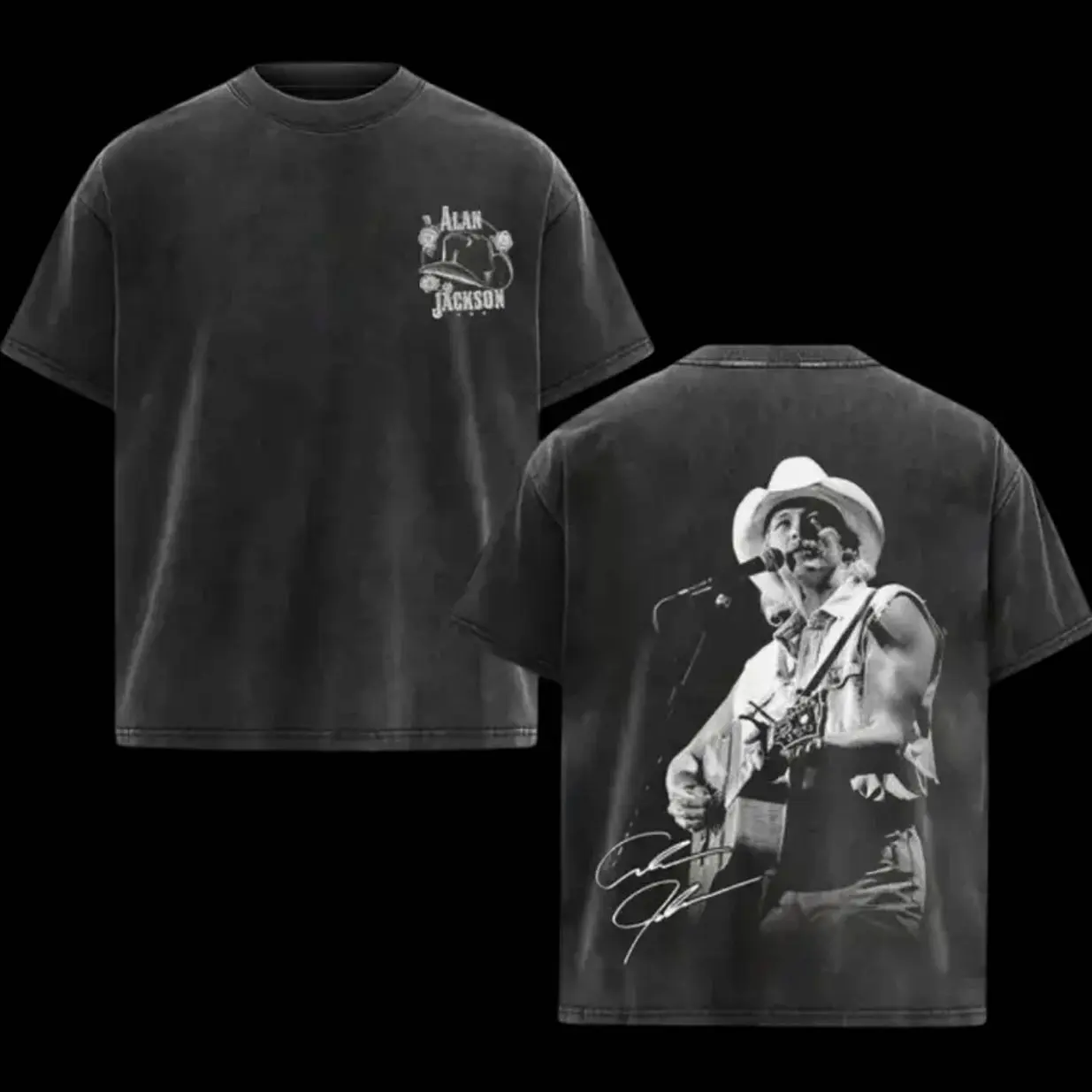 Alan Jackson Washed Tee – Vintage Country Graphic Shirt, Unisex Cotton Tee for True Country Fans & Classic Music Lovers 4A7