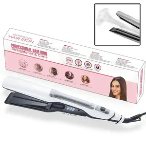 1pc Hair Straighteners with Steam Professional 2 in 1 Ceramic Steam Flat Iron Hair Straightener with 360° Swivel Cord 2 In 1 Straightener and Curling Iron for Straight Curly Frizzy Hair, Steam Hair Straightener Ceramic Coating