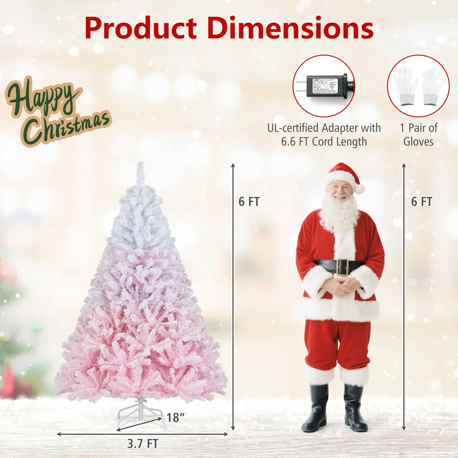 COSTWAY - 5/6/7/8 FT Artificial Christmas Tree with Warm White LED Lights and 8 Modes for Holiday-6 Feet