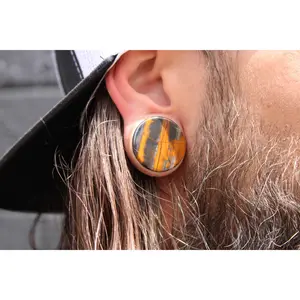 Banded Sunset Jasper Double Flare Plugs, Polished Natural Stone Gauge Pair for Body Piercings and Daily Wear, 4mm-50mm