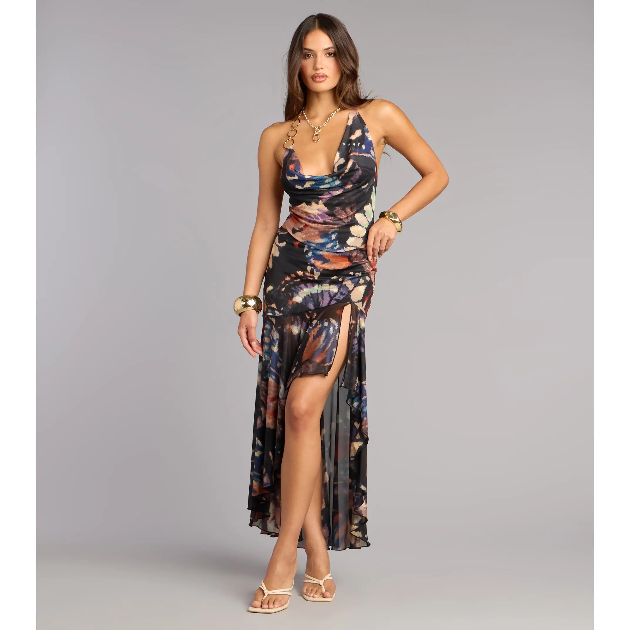 Flirty Vibe Butterfly Print Mesh Maxi Skirt