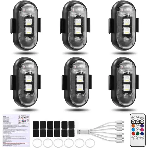 6pcs ABS Universal Summer LED Strobe Light Modules - Remote Control, Adhesive Mount, Waterproof, Safety Alert Anti-Collision Car Auto Decorative Accessories for Cars, Drones