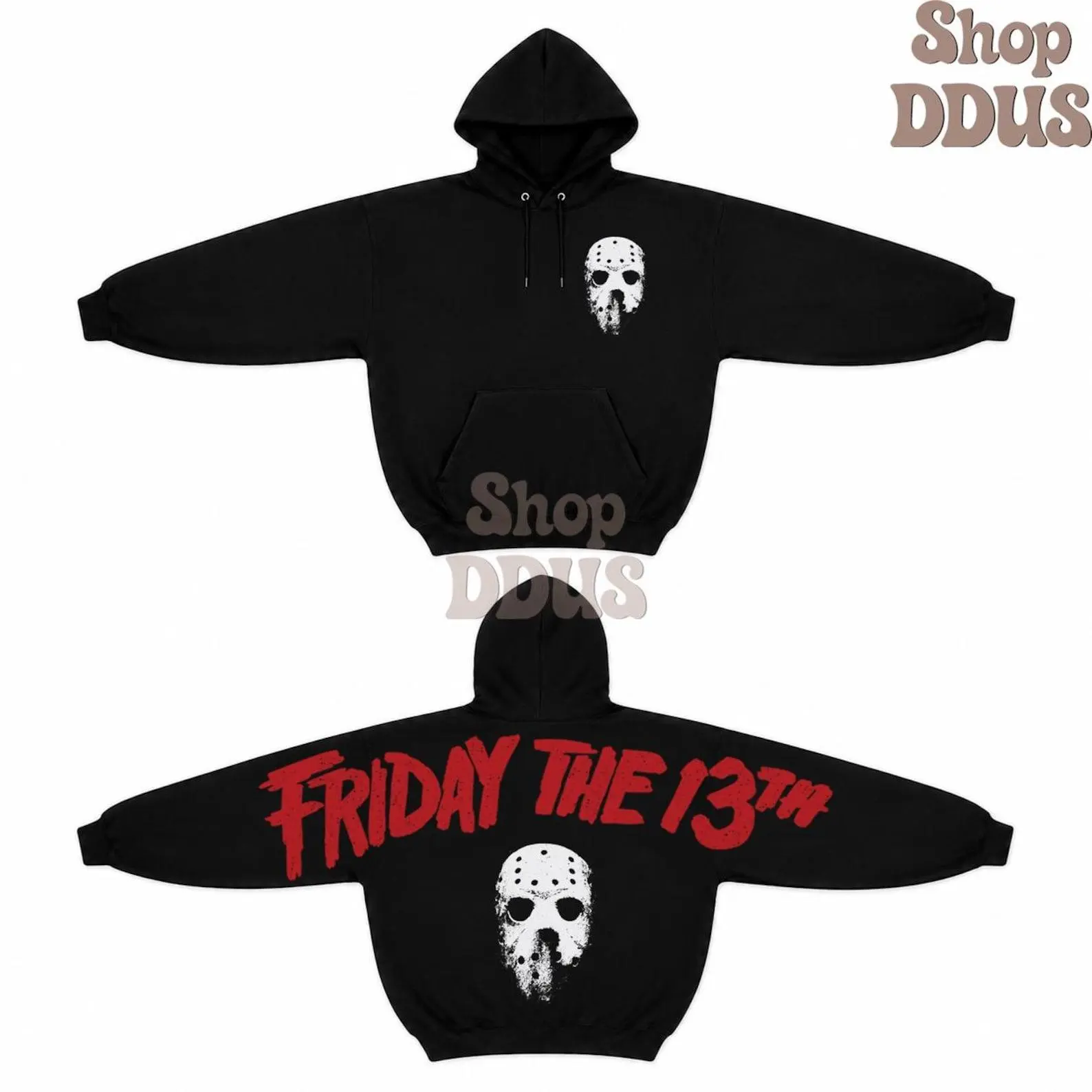 Friday the 13th Jason Voorhees Hoodie, Jason Mask Shirt, Horror Movie Fan Gift Halloween Arm to Arm Hoodie, Horror Arm to Arm Jason Voorhees