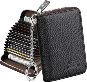Zipper Wallet Women, RFID Blocking Credit Card Wallet, Business Card Holder, Compact Size Keychain Wallet (Black)