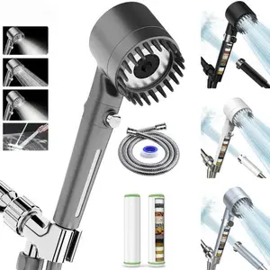 Handheld Filter Shower Head High-Pressure Power Wash SummerVibes - 4-Setting Massage Spray, 60" Hose, Chrome Finish, Easy Install, Low Flow, One-Touch Water Stop, Adjustable Pressure, Micro-Technology Nozzles,Head High Pressure