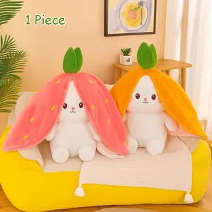 🍓 Interactive Hide And Seek Toy | Reversible Strawberry Bunny Plush | Transformable Zipper Rabbit Pouch Cuddly Doll Gift
