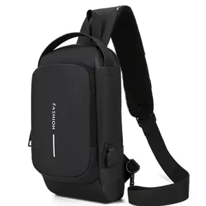 Men's Shoulder Full Crossbody Bag with Password Security Waterproof Chest Pack USB-C Port Lightweight Pockets for Cycling Hiking Travel Bum Bag Multisport Pack