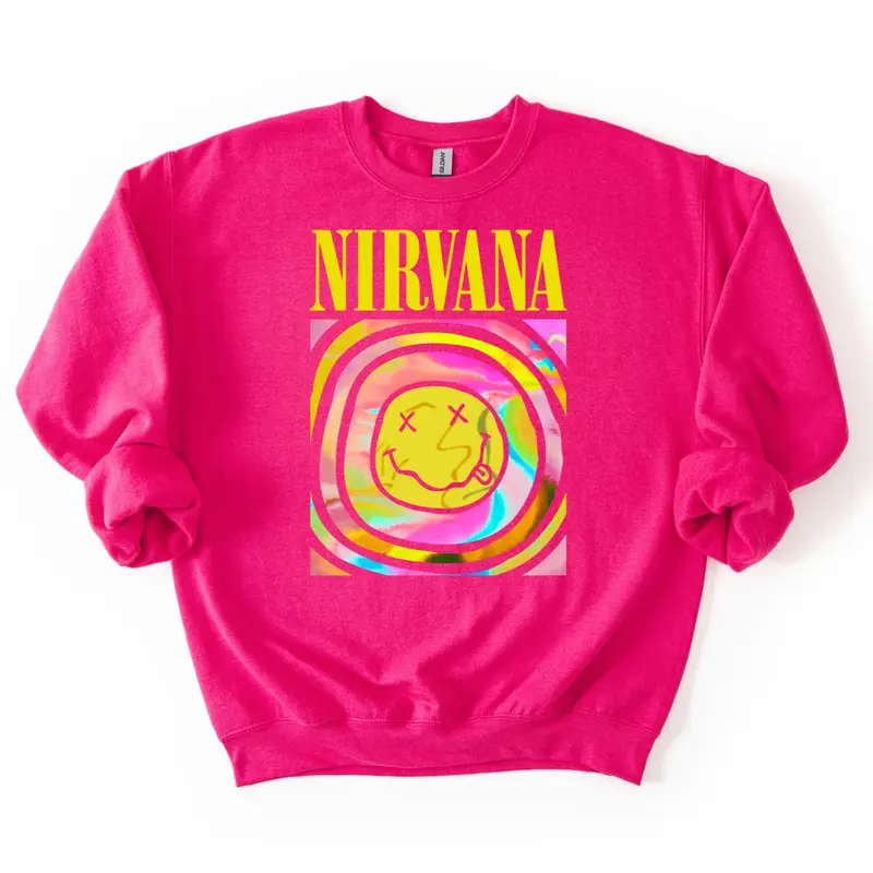 Nirvana Smiley Graphic Sweatshirt, Nirvana Comfort Color Tee, Nirvana Smiley Sweatshirt