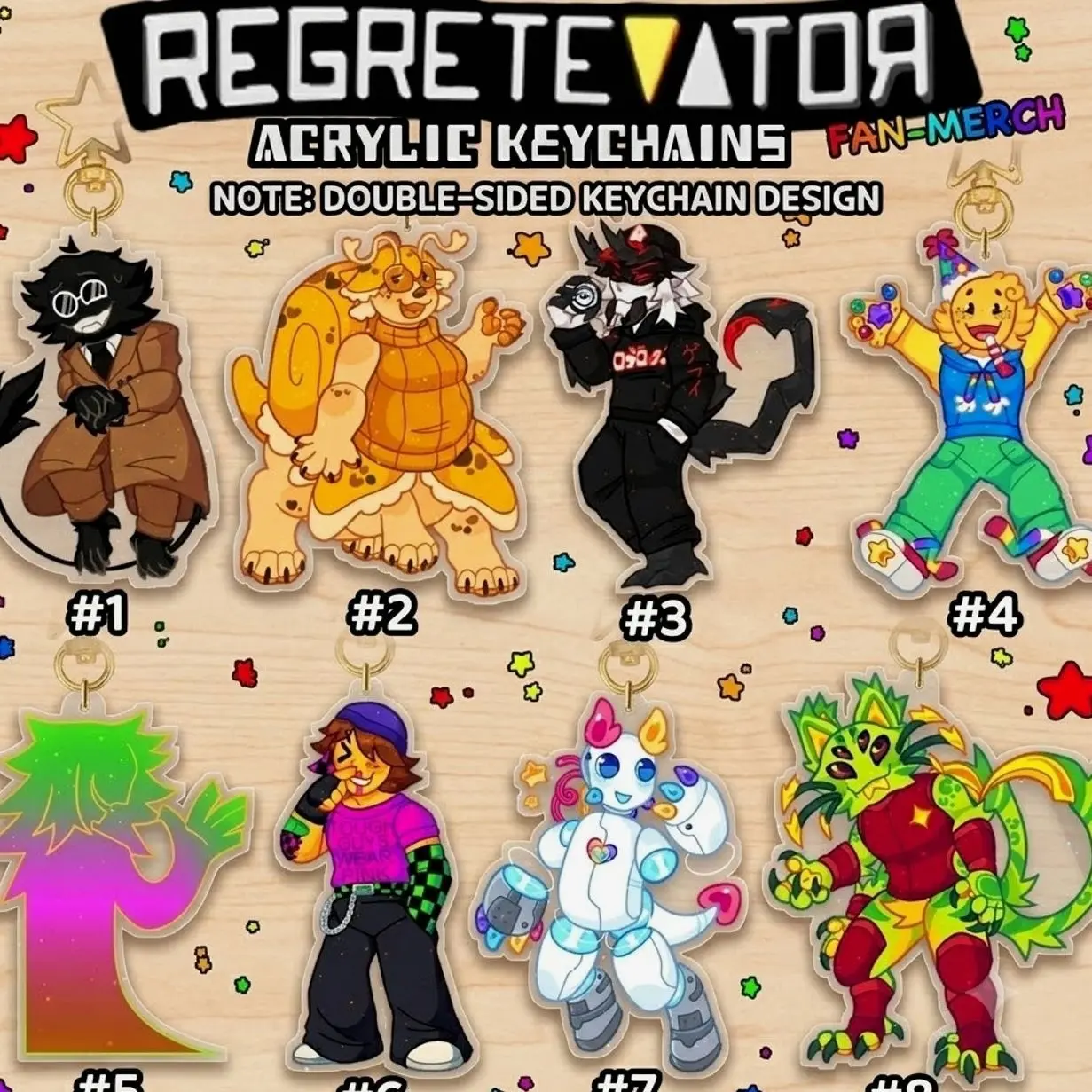 REGRETEVATOR - Keychains: Bive, Split, Pest, Poob, Party Noob, Unpleasant Gradient, Infected, Prototype, Gnarpy
