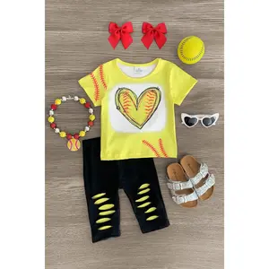 Softball Heart Distressed Capri Set