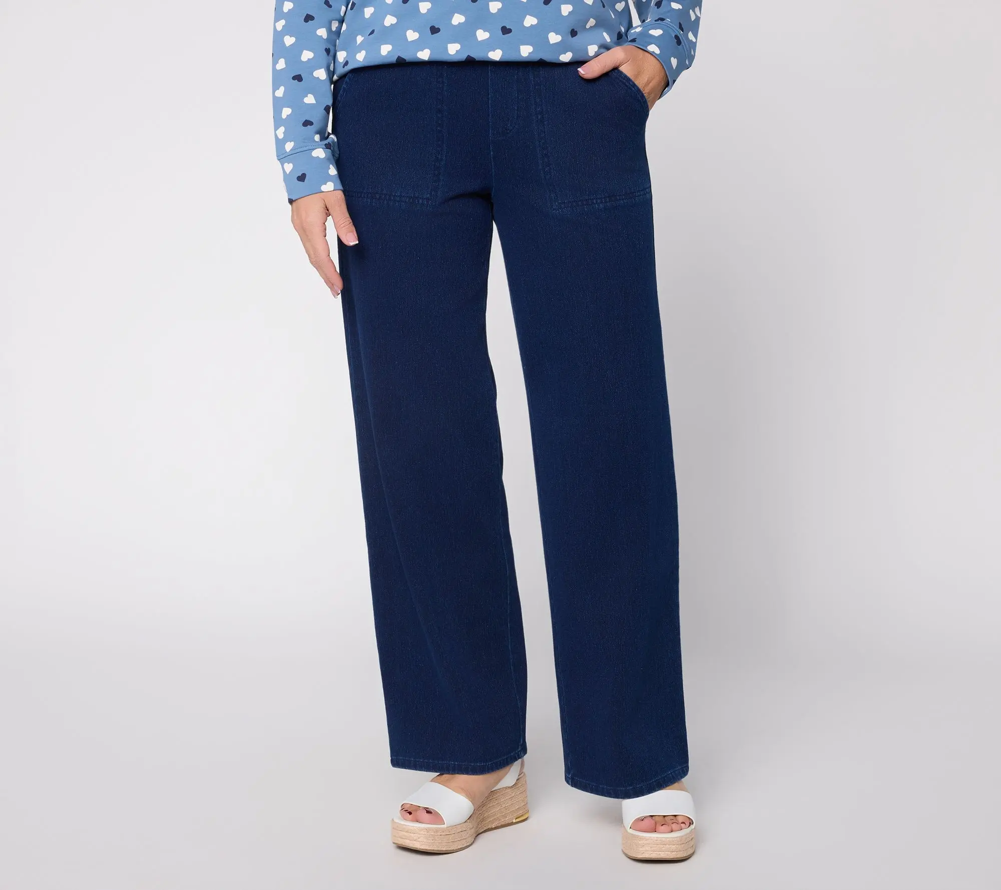 Denim & Co. Petite Comfy Knit Air Wide Leg Pants with Pockets