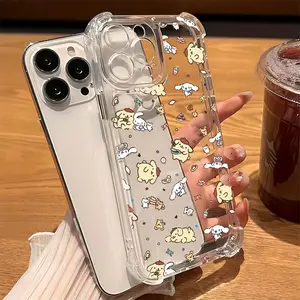 Sanrio Pom Pom Purin Full Screen Cute Phone Case for iPhone 16 15 14 13 12 11 Pro Max X XR XS MAX 8 7 Plus Shockproof Protective Transparent Soft Back Cover