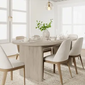 70 Oval Dining Table for 6 to 8 People Long Large Kitchen Table with Thick Sturdy Wooden Base Farmhouse Dining Room Table for Kitchen Living Room Office Grey