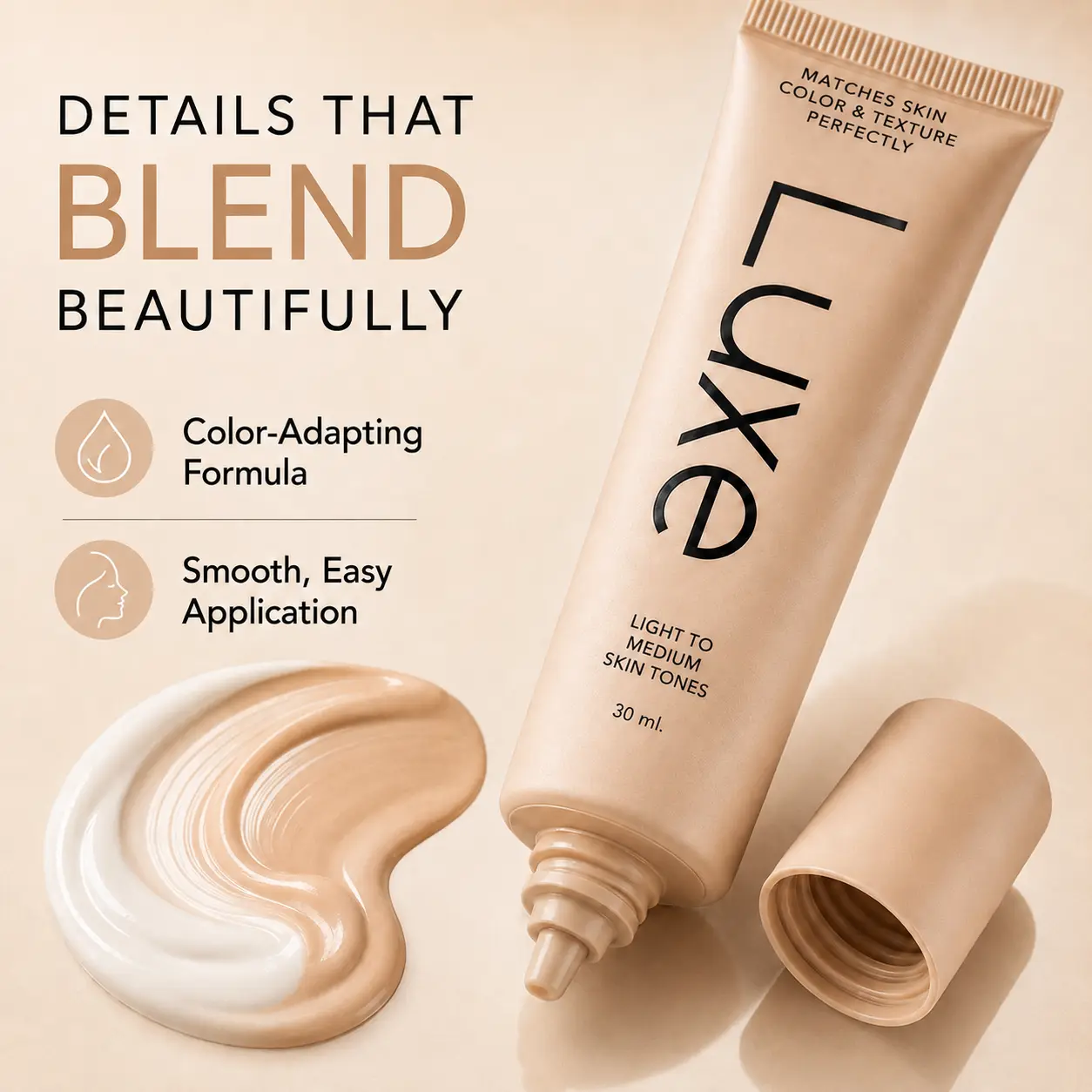 Luxe Color-Adapting Foundation, Light & Medium Shade Options, Lightweight Hydrating Face Makeup, Dewy Natural-Looking Finish, Buildable Coverage, 30 mL