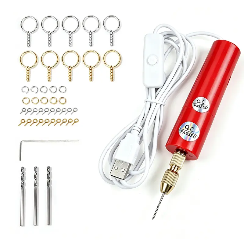 Micro Handheld Drill Bits, 0.7-1.2mm Crystal Epoxy For Resin Jewelry Making Mini Electric Drill Set DIY ABS(Gift keychain set)