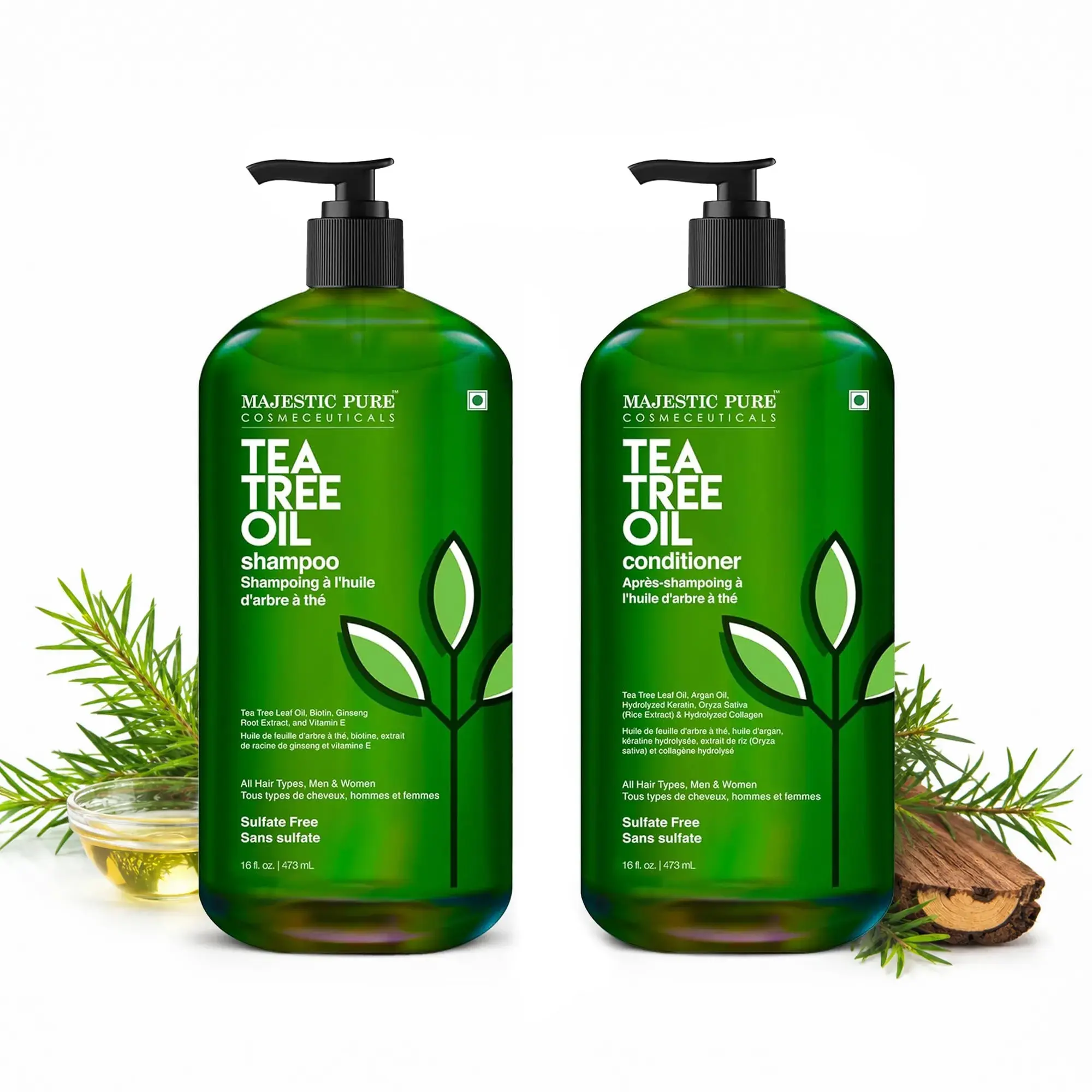 Tea Tree Oil Shampoo and Conditioner Set | 16 fl oz each, Haircare, Cleanser