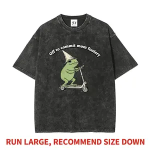 Funny Frog Off To Commit Mom Foolery Heavyweight Boxy Fit T-Shirt Vintage Washed Oversized Women Cotton Graphic Tee