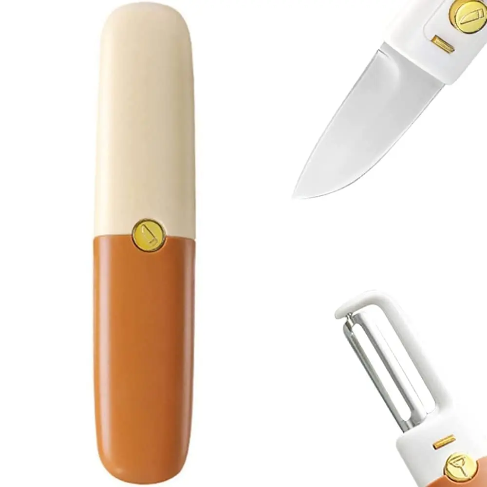 1 PCS Stainless Steel 2-in-1 Dual-Blade Rotating Peeler, Multi-Purpose Kitchen Utensil with Ergonomic Comfort Grip, Portable Compact Travel-Size Vegetable Fruit Cutter, Smooth Peeling, Dishwasher Safe Everyday Cooking Tool
