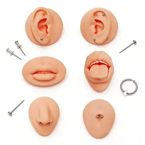 Silicone Piercing Practice Model Set, Realistic Ear Lip Nose Tongue Navel, Body Piercing Training Tool, Beginner and Professional Use