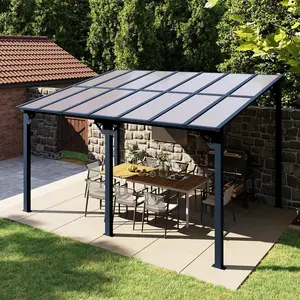 Aoxun 14'x10' Lean to Gazebo, Wall Mounted Outdoor Pergola with Aluminum Frame and Polycarbonate Roof, Perfect for Patio, Backyard, Porch