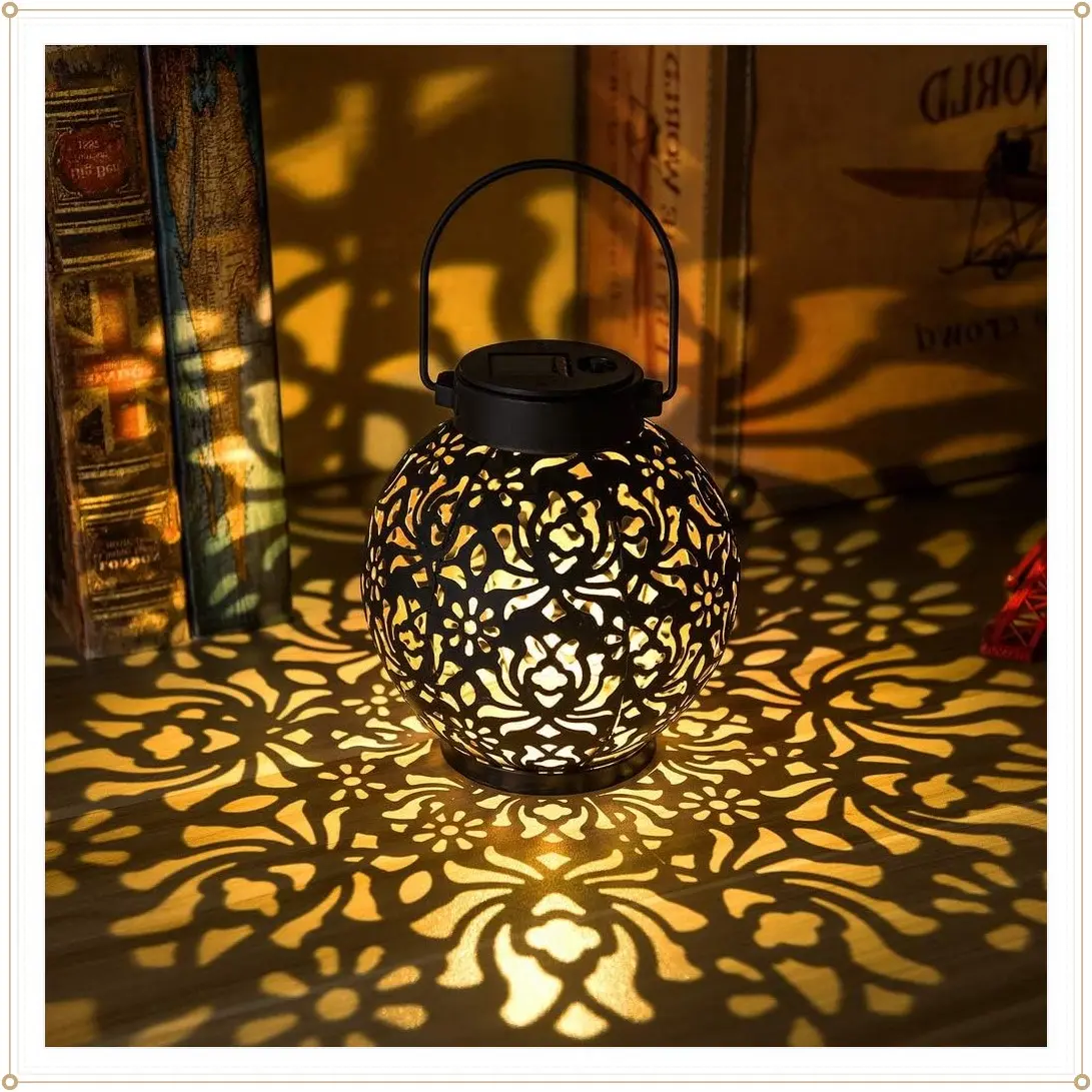 2 Pack Solar Hanging Lantern Lights, Metal Outdoor Decorative Lamp, Black | Perfect for Gardens, Patios, Courtyards, Lawns & TabletopsGift