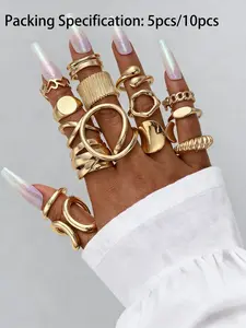 Chunky Simple Irregular Hollow Spiral Wide Band Ring Set, 5/10 Pieces, Daily Date Vacation Party Gift for Girlfriend Ramadan Festival, Stackable Rings, Dainty Stacking Rings, Fashion Stackable Rings