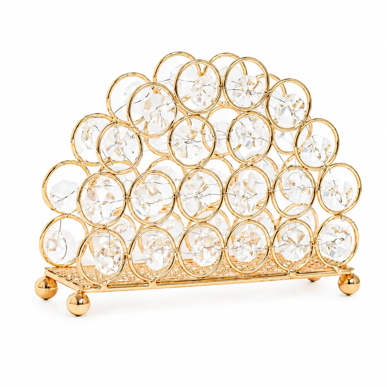 Shiny Champagne Gold Metal Napkin Holder Stand - Bathroom Accessory, Multi-Purpose Gold Holders & Dispensers, 5.5×4.3in Modern Crystal Table Caddy for Dining Kitchen Decor, Ideal Gift