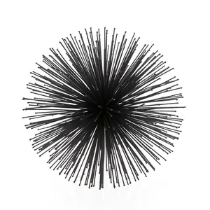 360 Stand 10x10x10 in Black Metal Geometric Spiky Shape Sphere, Modern Home Decor Sculpture, Desk Decor