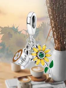 New Style Original Silver Color Charm DIY Beads with Graduation Sunflower Butterfly Daisy Coffee Hanging Beads Sunflower Small Golden Flower Safety Chain Perfect Choice for Female DIY Jewelry Ideal for Graduation Ceremonies Summer Outings