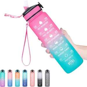 32 oz Water Bottles with Times to Drink and Straw, Motivational Water Bottle with Time Marker, Leakproof Sports Water Bottle for Fitness, Gym and Outdoor