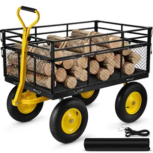 VEVOR Steel Garden Cart, TikTokShopBlackFriday, Heavy Duty Max 1400 lbs Capacity, with Removable Mesh Sides to Convert into Flatbed, Utility Metal Wagon with 2-in-1 Handle and 15 in Tires, Perfect for Garden, Farm, Yard
