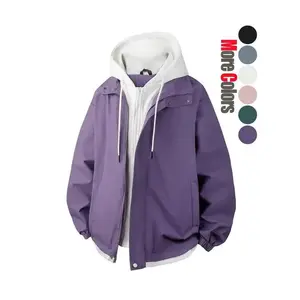 Men's   Patchwork  Hooded Jacket, Loose Casual Windproof Long Sleeve Zip Up Outerwear for Daily Wear, Fashion Men's Clothes for All Seasons