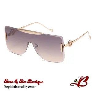 Giselle Eclipse Rimless Gradient Shield Sunglasses with Metal Frame and Leopard Head Accent 100% UV Protection Square Panel Gradient Lenses High Quality Chic Shades Stylish Elegant Luxurious