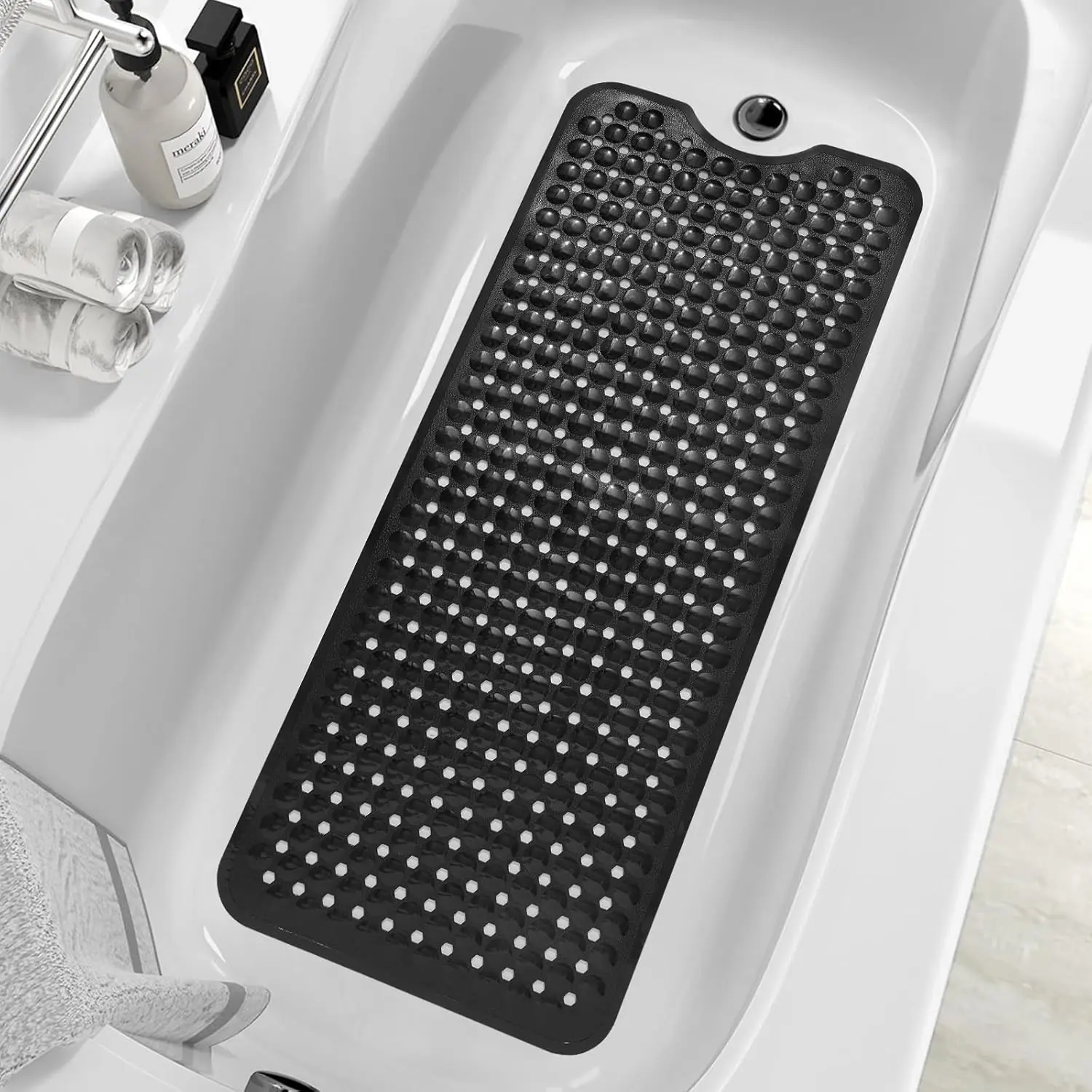 Bathtub and Shower Mats, 40x16 Inch Extra Large Non Slip Soft Bath Tub Mat with Suction Cups and Drain Holes for Bathroom Floor and Keep Tubs Clean, Machine Washable